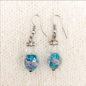 Murano Glass hand painted flower earrings